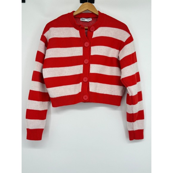 Zara Sweaters - ZARA Sweater Women M Orange White Striped Cropped Academia Preppy Parsian Casual